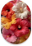 Fleurs d'hibiscus blanches, roses, oranges